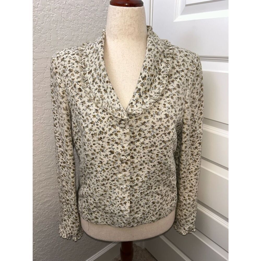 BARRAZA New York Floral Print Ruffle Button Front Long Sleeve Blazer Jacket